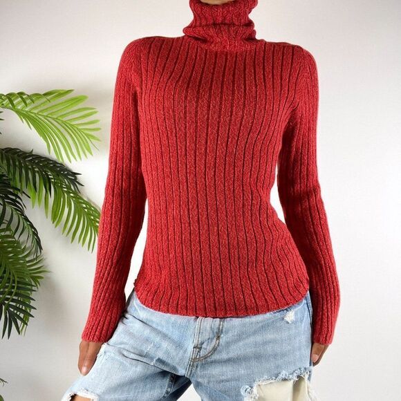 Vintage Y2K Red Indie Preppy Ribbed Casual Winter Turtleneck Sweater / Size: L - Picture 1 of 5